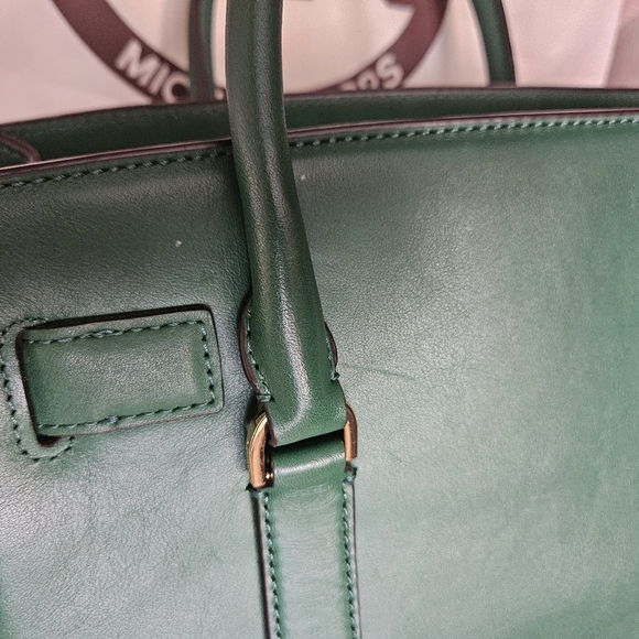 Michael Kors Hamilton Traveler Green Leather Satchel Bag - Picture 8 of 17